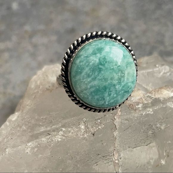 Amazonite Sterling Plated Ring 10.5 - Picture 3 of 8